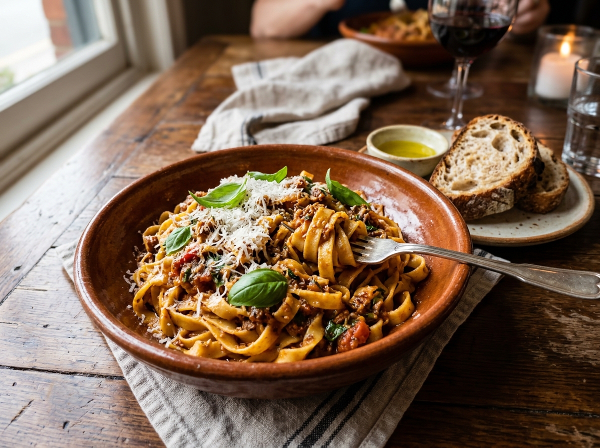 Mì tươi thủ công Tagliatelle al Ragù và bánh mì sourdough